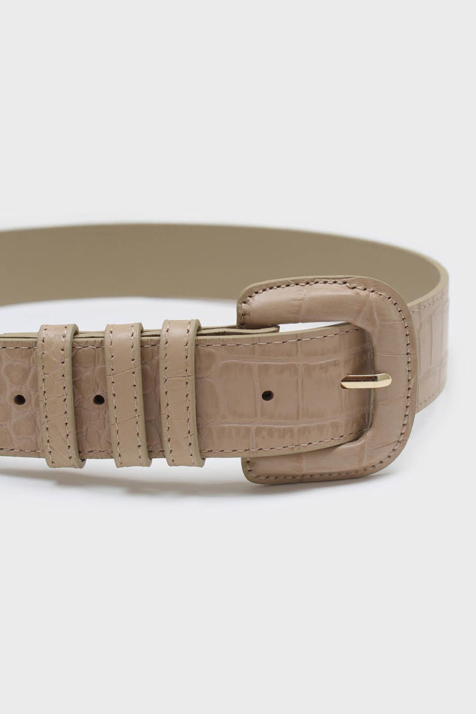 Beige croc-effect genuine leather belt_1
