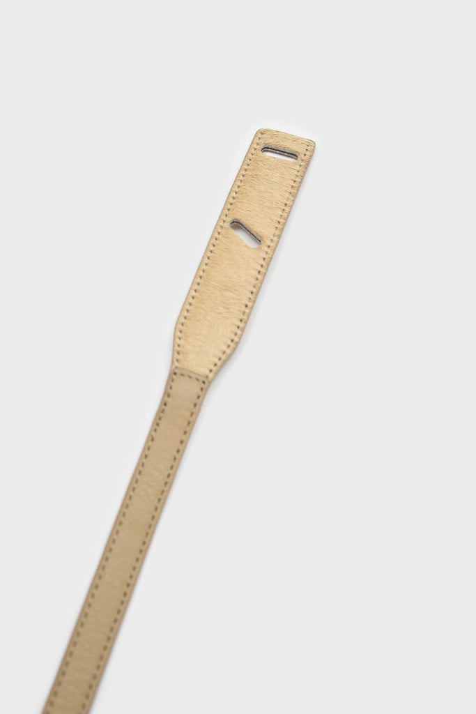 Beige genuine leather thin knot waist belt_3