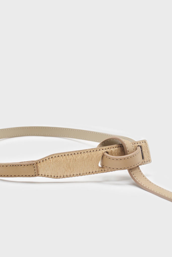 Beige genuine leather thin knot waist belt_1
