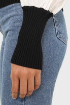 Black knit and white contrast puff sleeved top_7