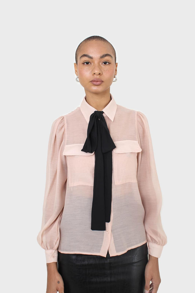 Pink and black pussy bow semi sheer blouse_14
