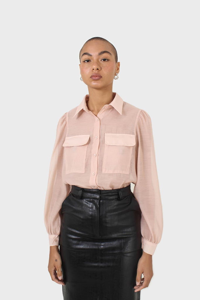 Pink and black pussy bow semi sheer blouse_2