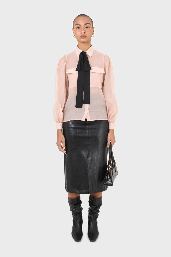 Pink and black pussy bow semi sheer blouse_3
