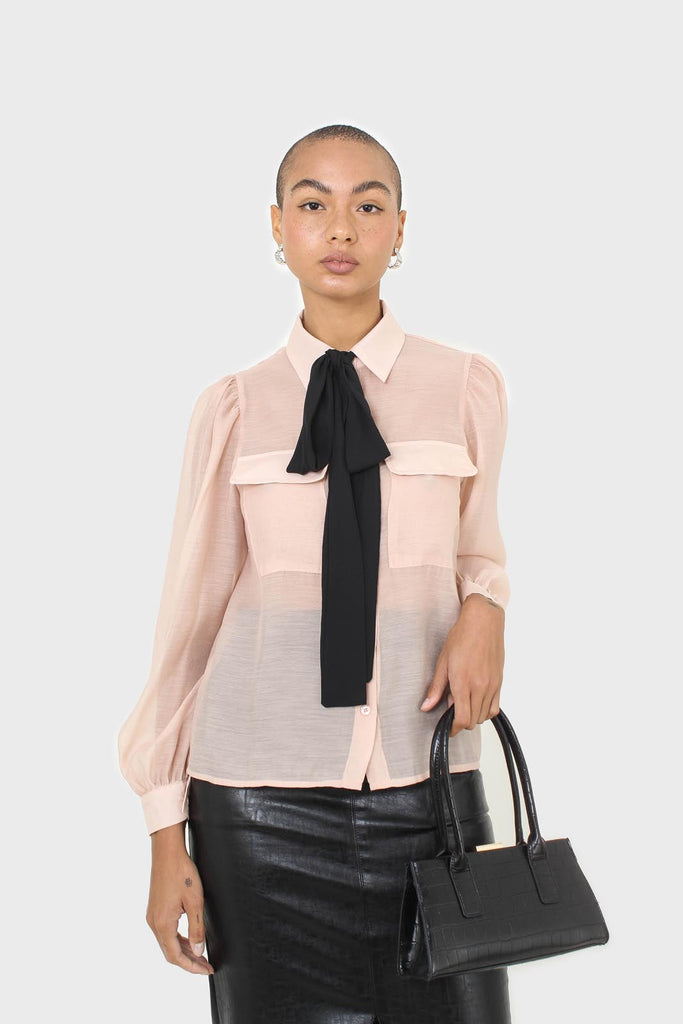 Pink and black pussy bow semi sheer blouse_7