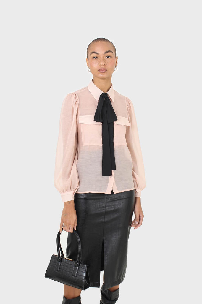 Pink and black pussy bow semi sheer blouse_9