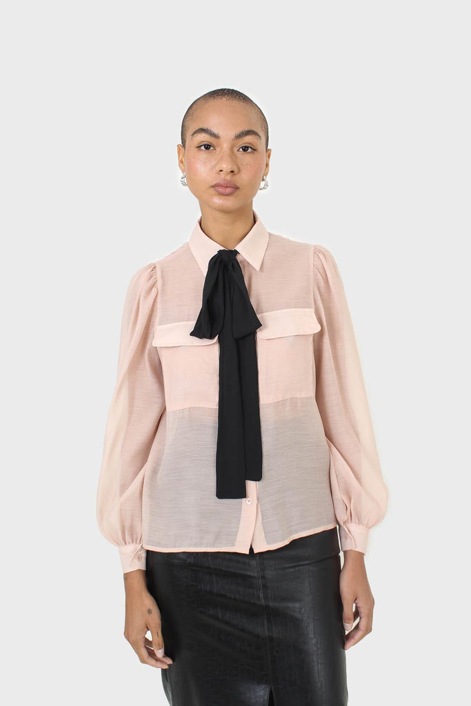Pink and black pussy bow semi sheer blouse_13