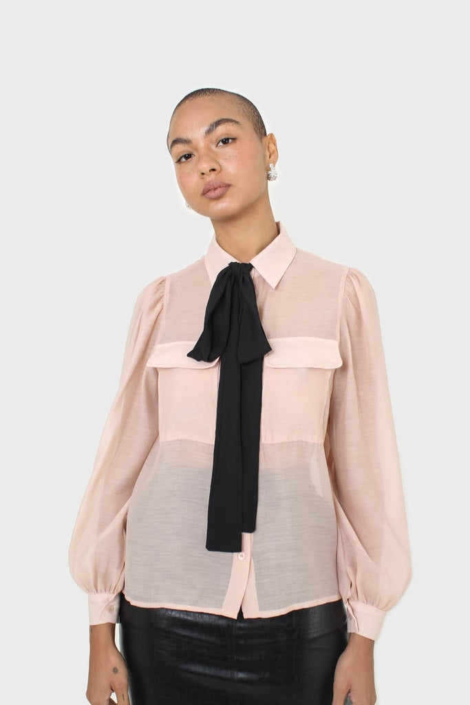 Pink and black pussy bow semi sheer blouse_1
