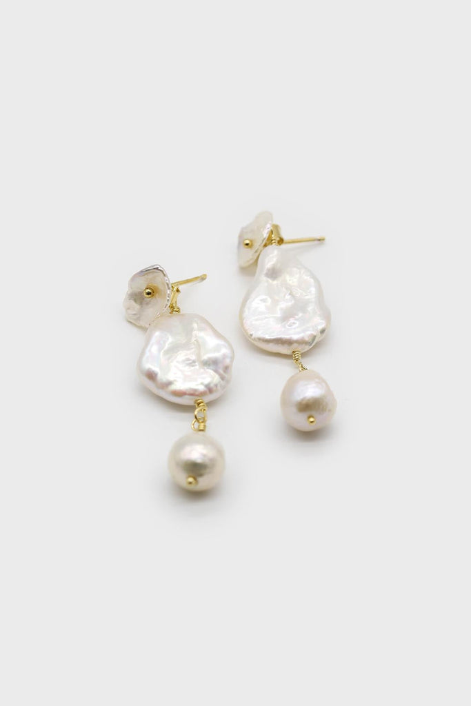 Irregular drop genuine pearls earrings_1