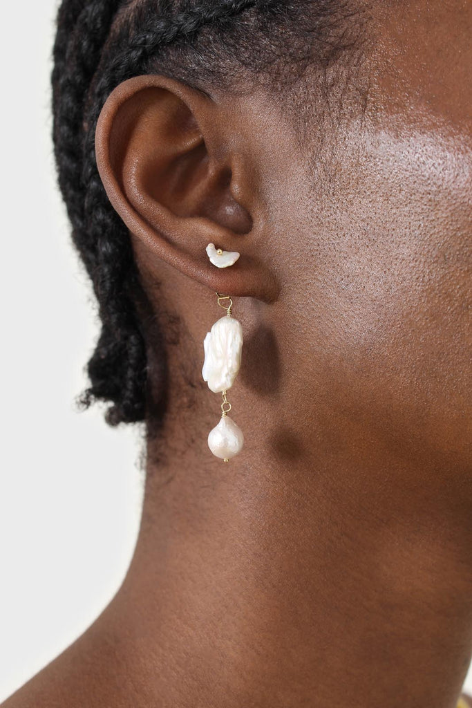 Irregular drop genuine pearls earrings_2
