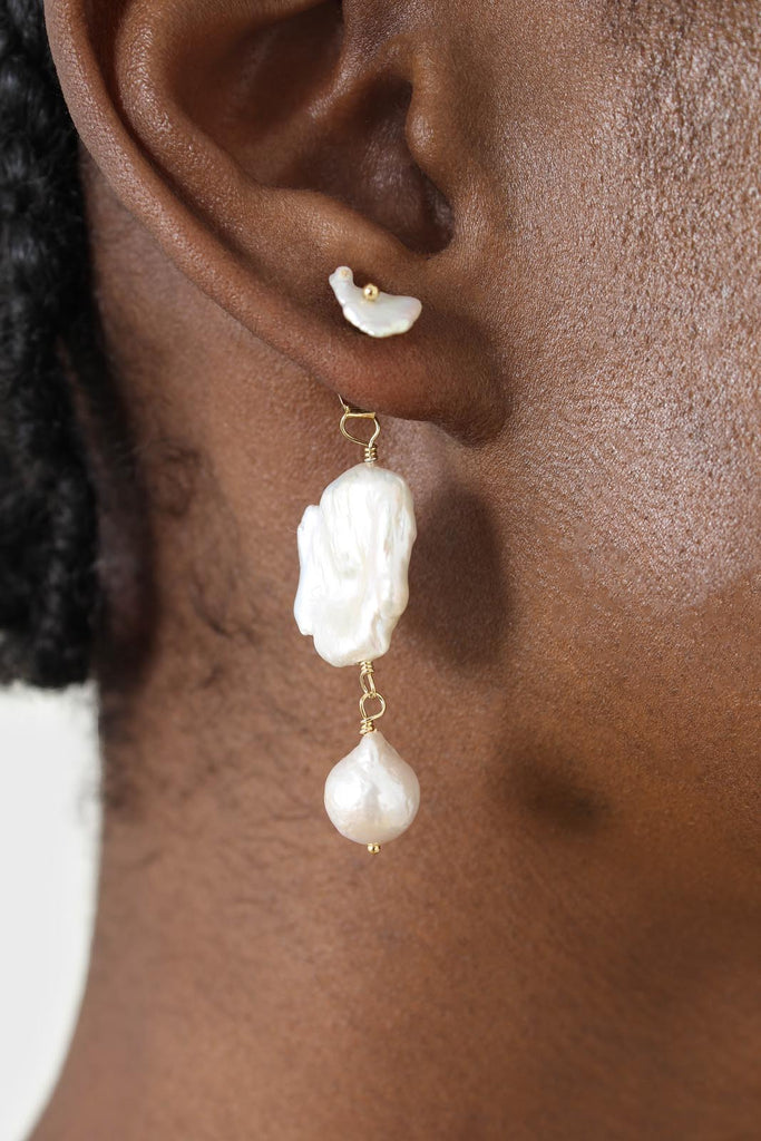 Irregular drop genuine pearls earrings_4