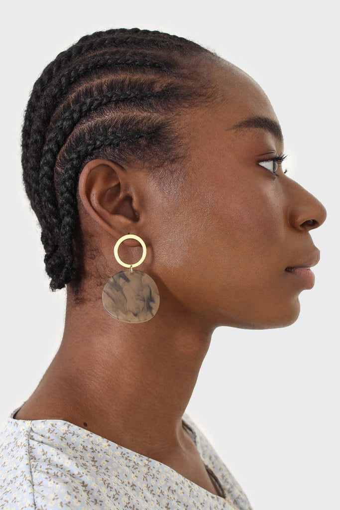 Gold and khaki circle earrings_3