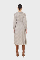 Ditsy floral print pleated ruffle V neck dress_3