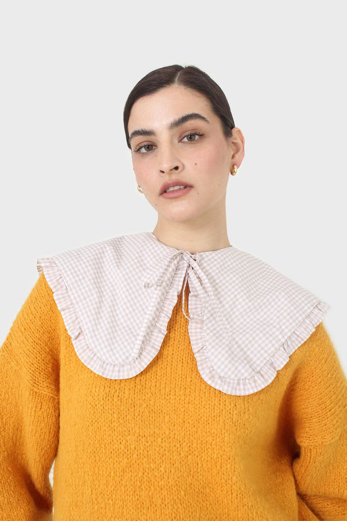Beige and white gingham detachable collar_1