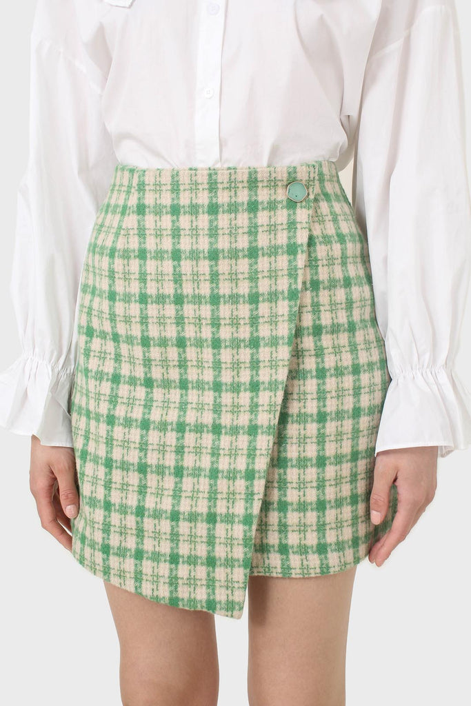 Green checked mini skirt_1