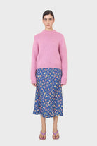 Blue and pink floral print skirt_3