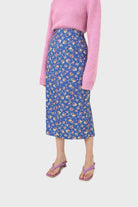 Blue and pink floral print skirt_1