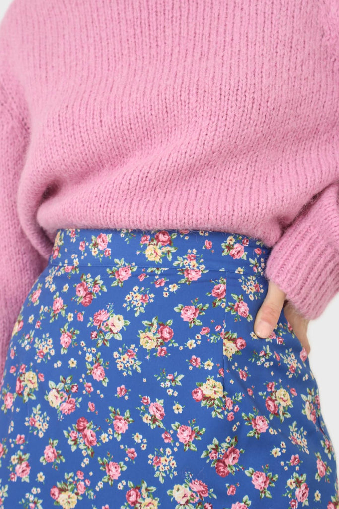 Blue and pink floral print skirt_5