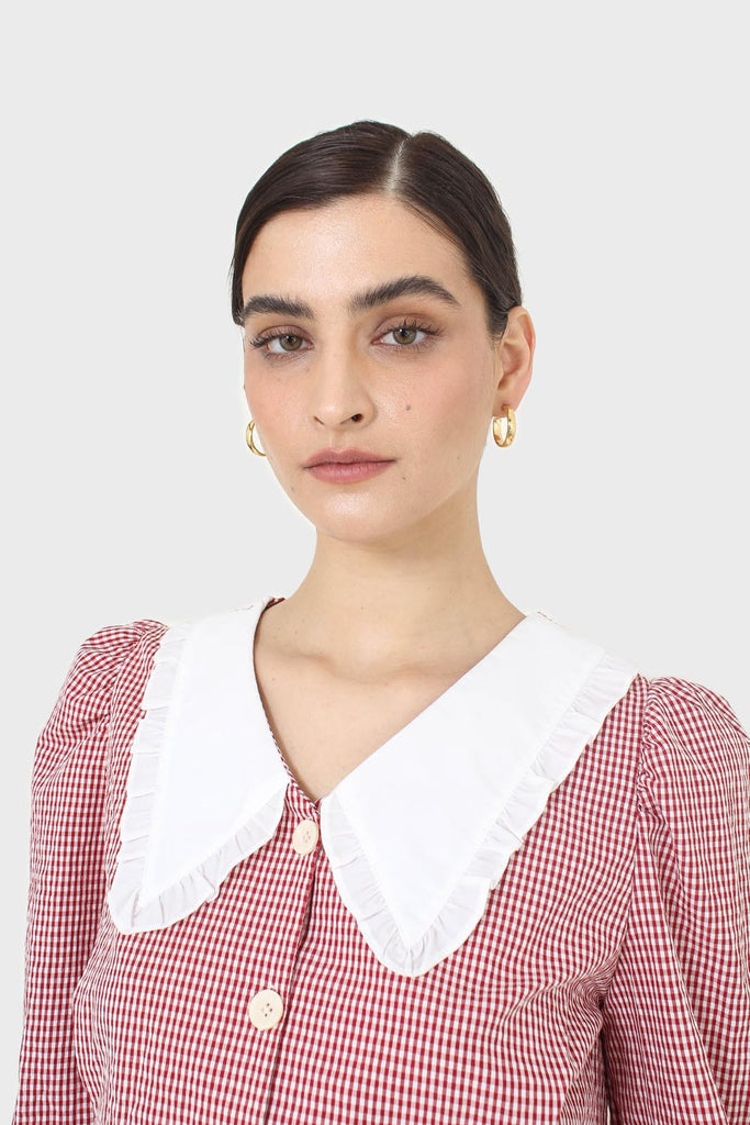Red and ivory gingham large collar blouse_2