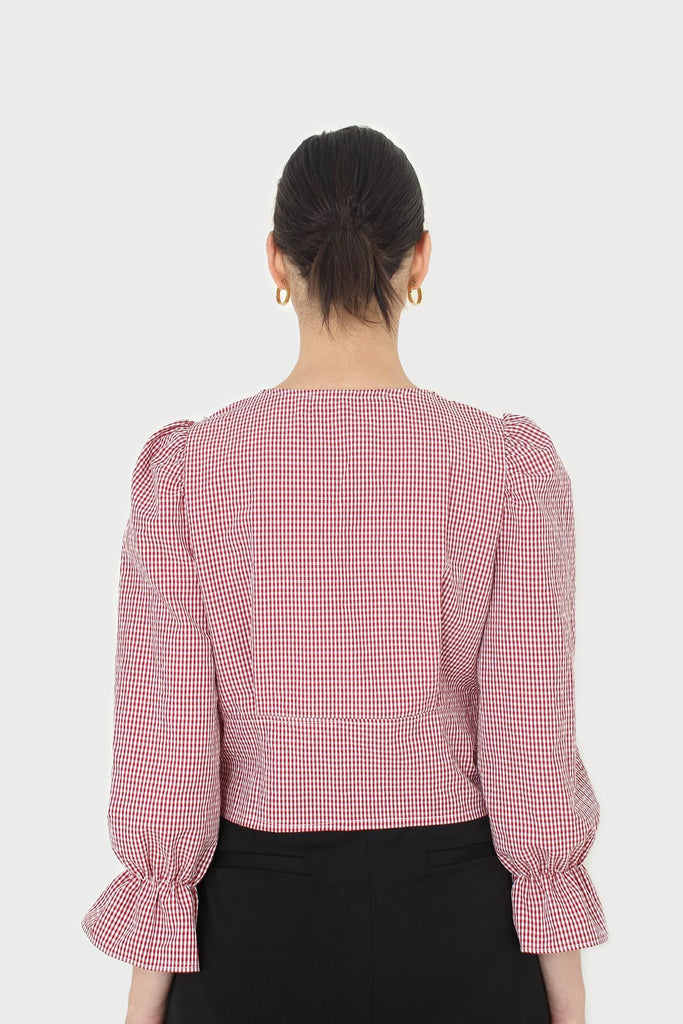 Red and ivory gingham large collar blouse_4