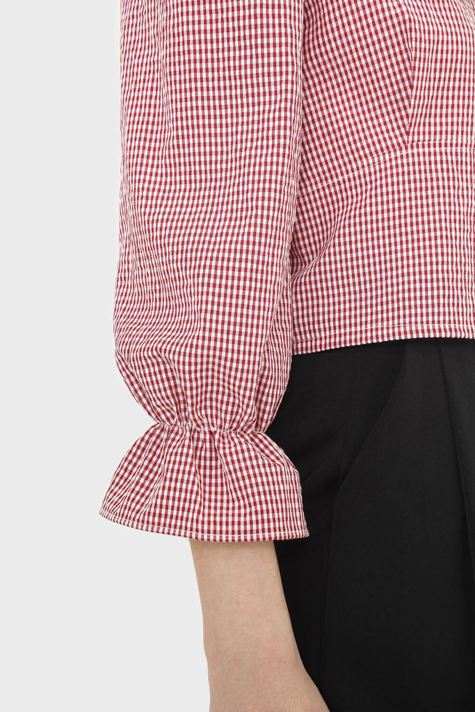 Red and ivory gingham large collar blouse_6