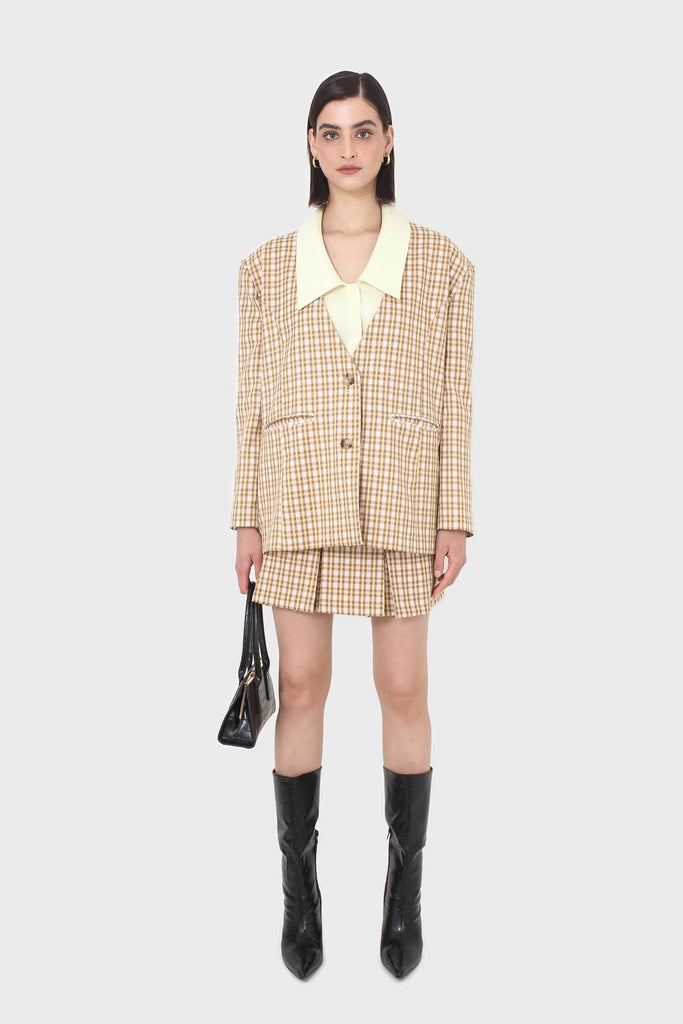 Yellow and camel checked skirt_1