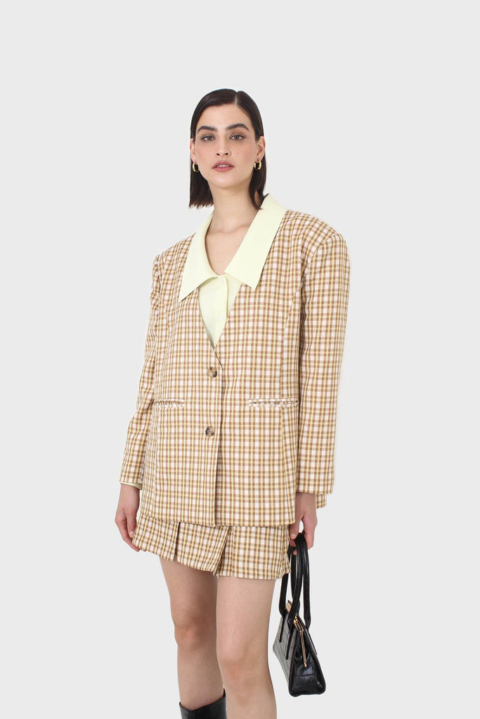 Yellow and camel checked skirt_8