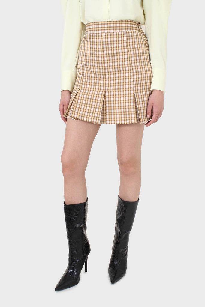 Yellow and camel checked skirt_3