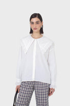 White large pointed collar cotton blouse_9