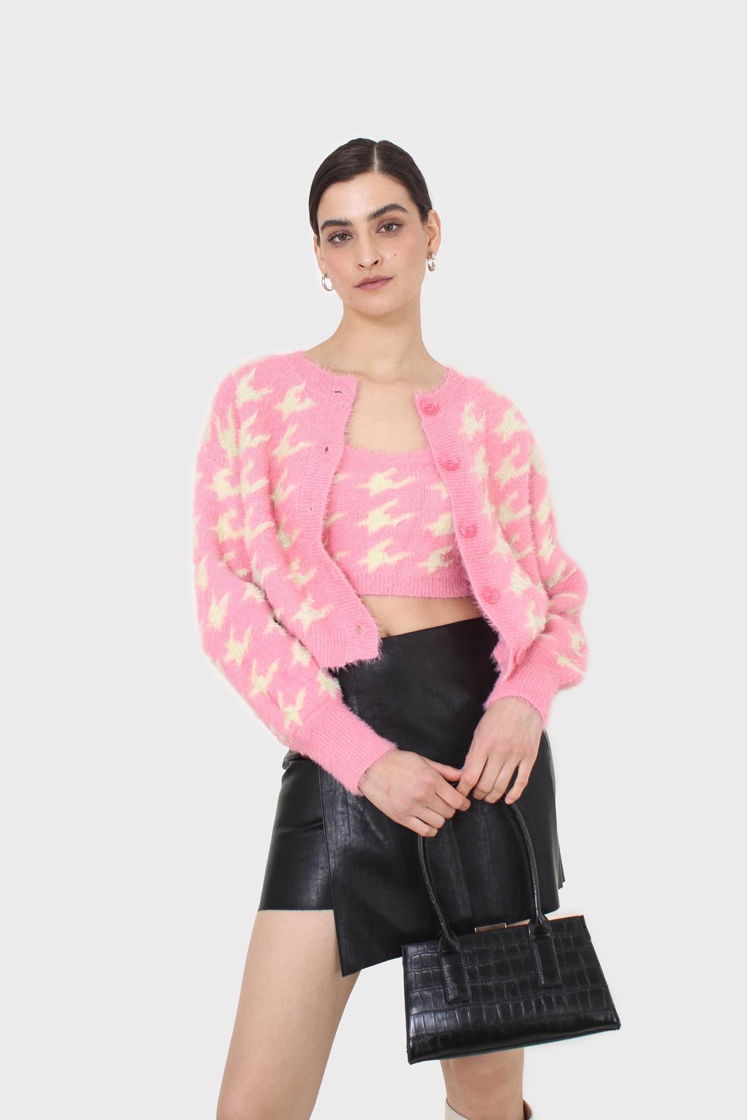 Pink and cream houndstooth fuzzy bralette_9