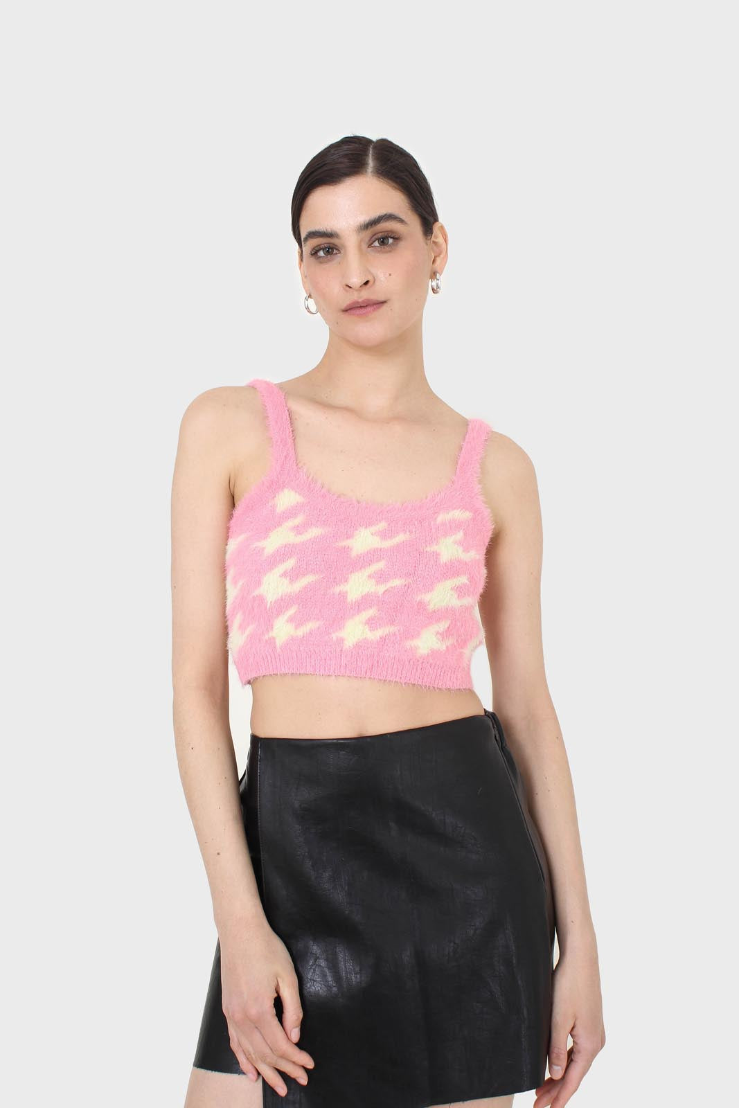 Pink and cream houndstooth fuzzy bralette_6
