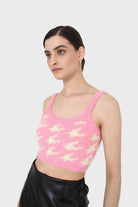 Pink and cream houndstooth fuzzy bralette_7