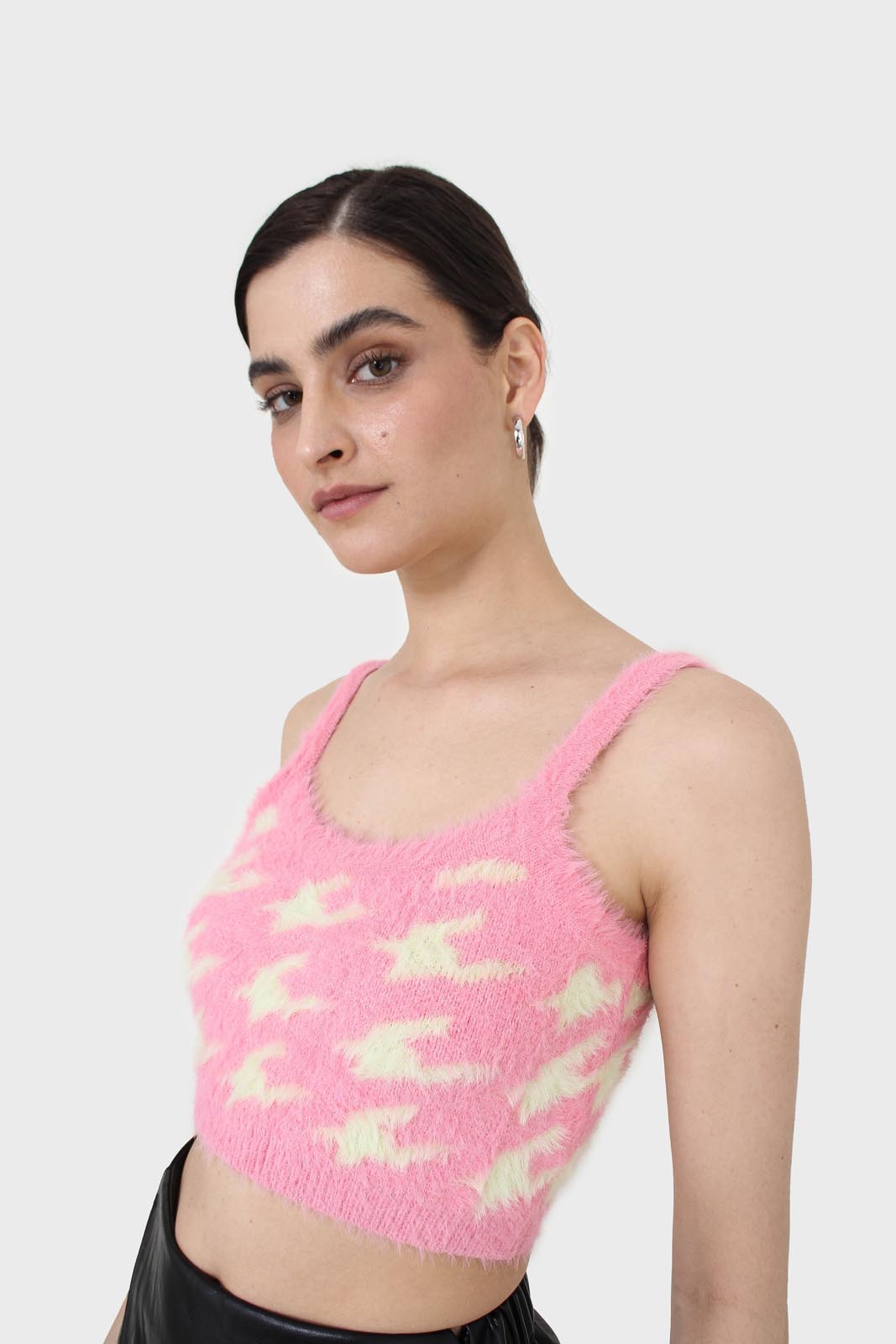 Pink and cream houndstooth fuzzy bralette_10