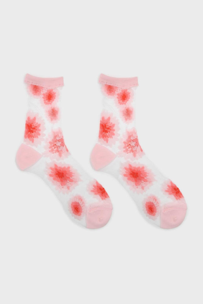 Pink large daisy sheer socks_3