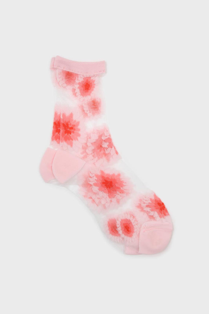 Pink large daisy sheer socks_1