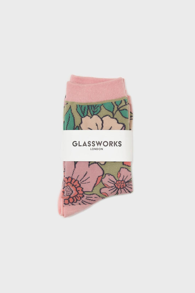 Pink and beige giant floral socks_4