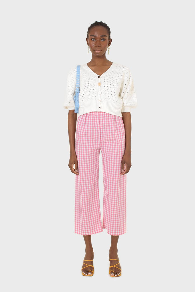 Pink and white gingham loose fit trousers_5