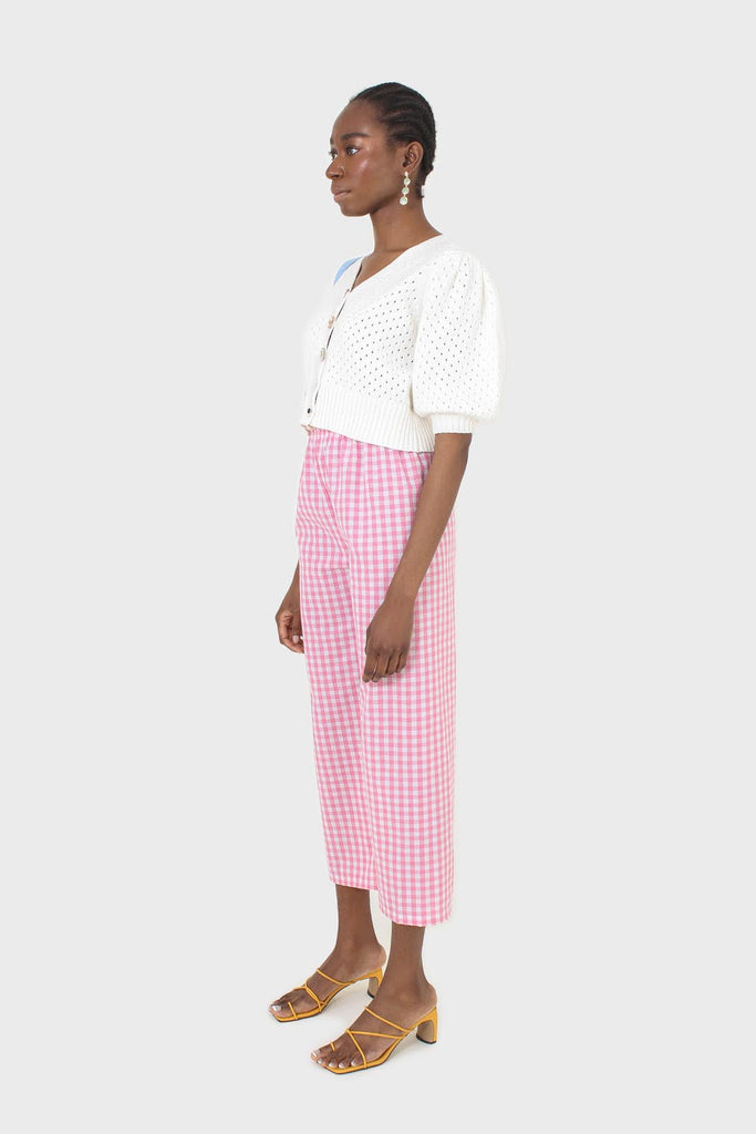 Pink and white gingham loose fit trousers_6