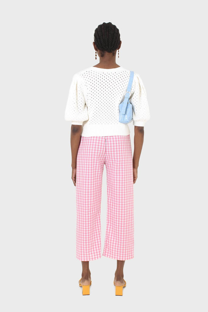 Pink and white gingham loose fit trousers_7