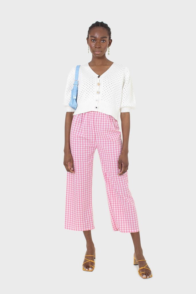 Pink and white gingham loose fit trousers_3