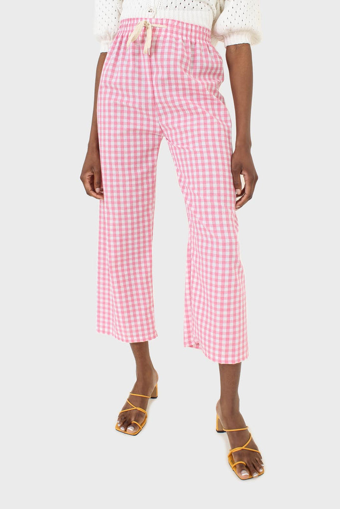 Pink and white gingham loose fit trousers_1