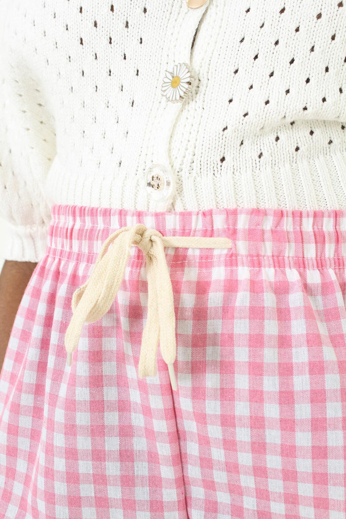 Pink and white gingham loose fit trousers_4