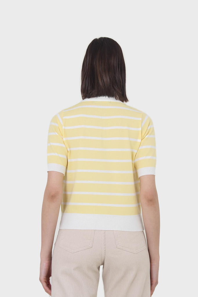 Yellow striped polo knit top_2