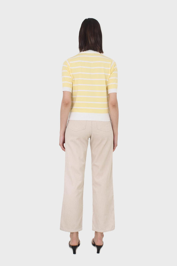 Yellow striped polo knit top_4