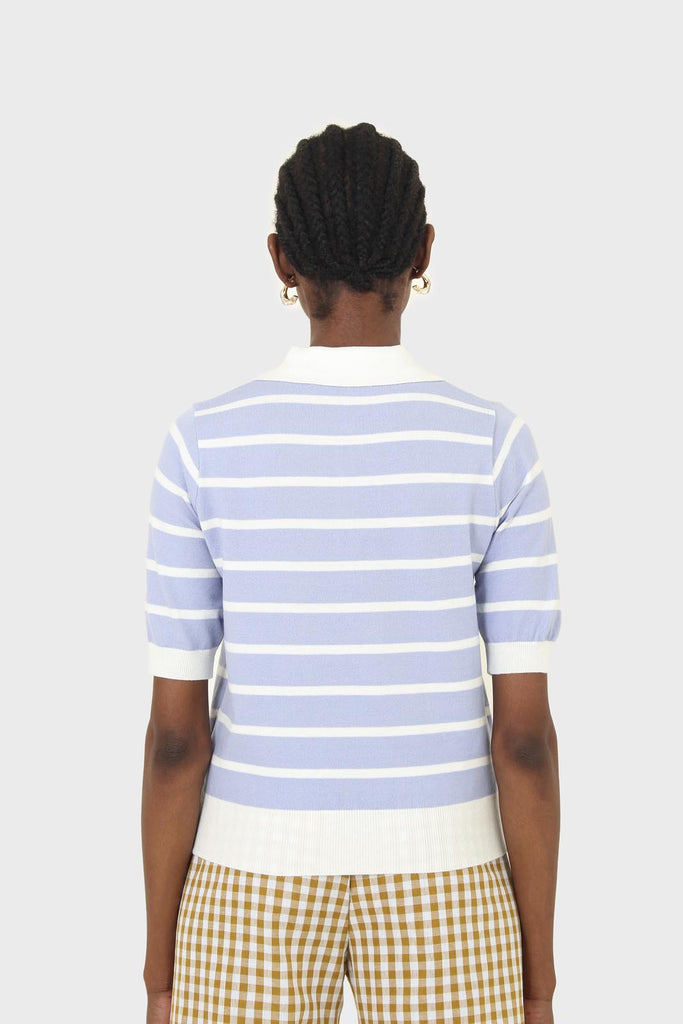Blue striped polo knit top_2