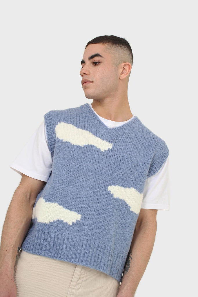 Blue and white intarsia cloud wool blend vest_8
