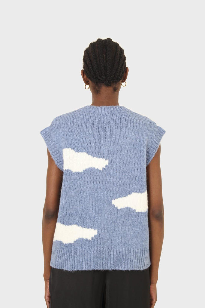 Blue and white intarsia cloud wool blend vest_3