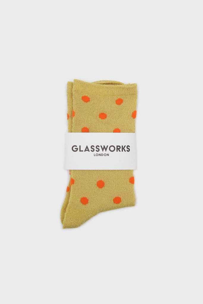 Gold and orange metallic polka dot socks_4