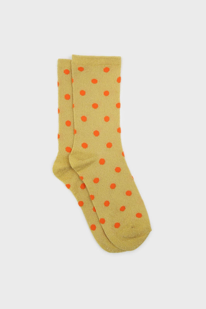 Gold and orange metallic polka dot socks_1