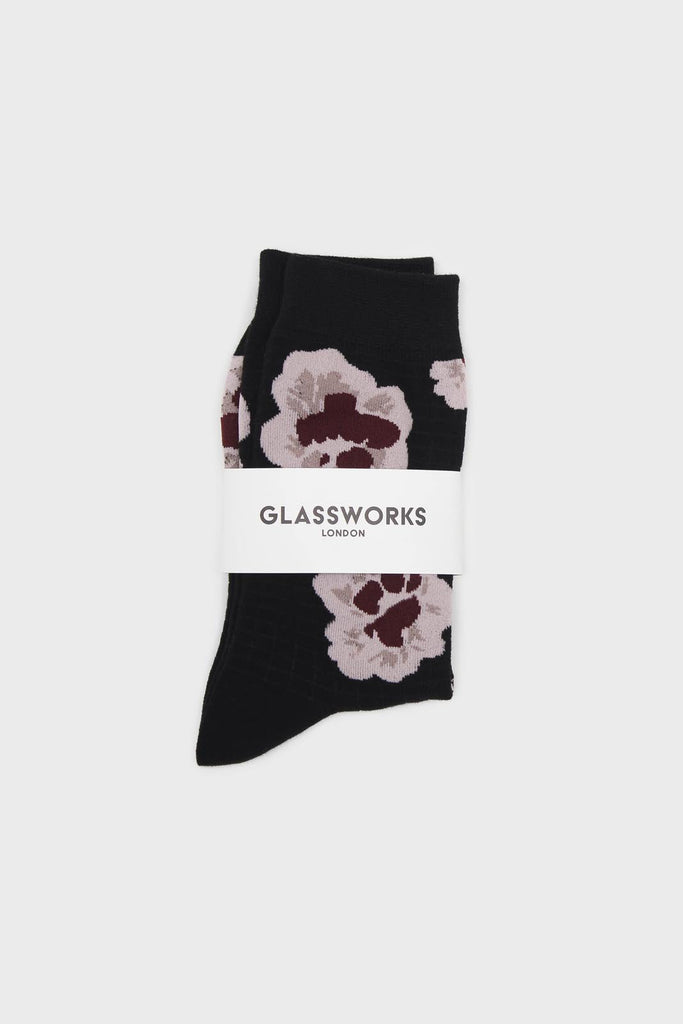 Black floral grid socks_4