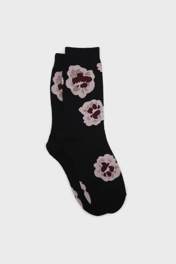 Black floral grid socks_1